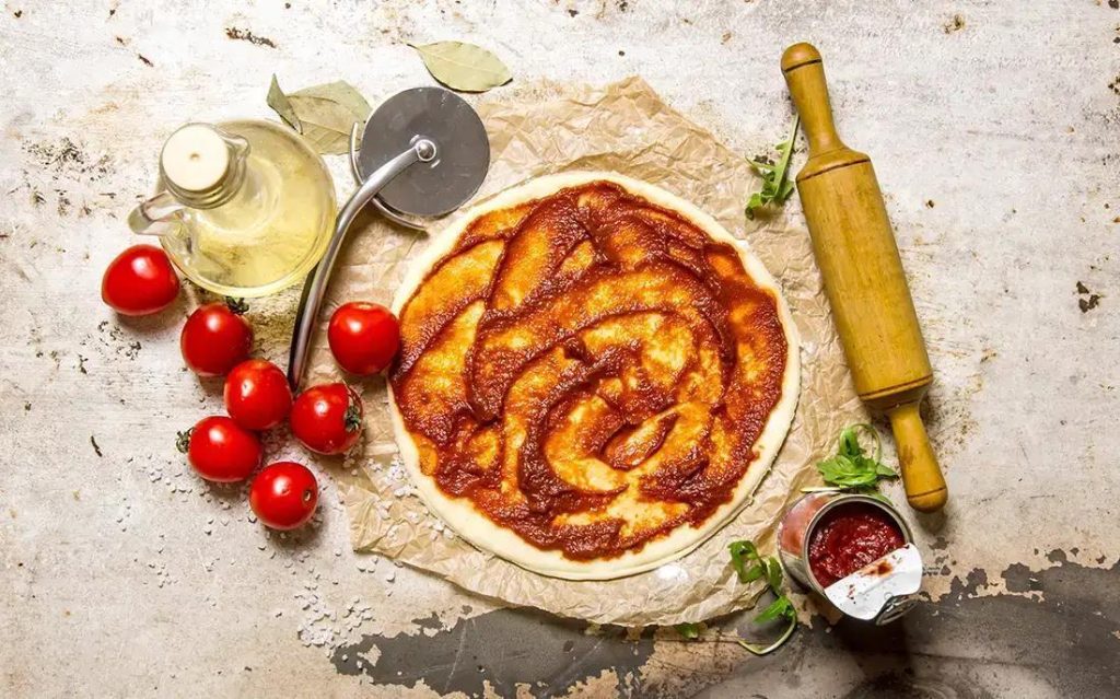 dominos pizza dough with tomato paste