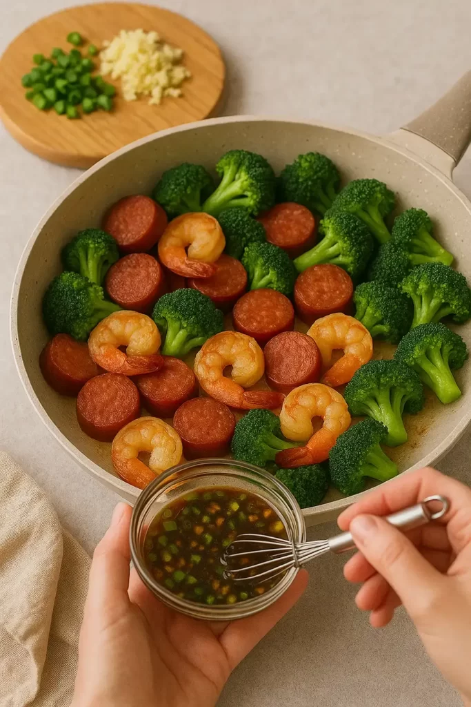 Honey Garlic Shrimp, Sausage, and Broccoli Recipe