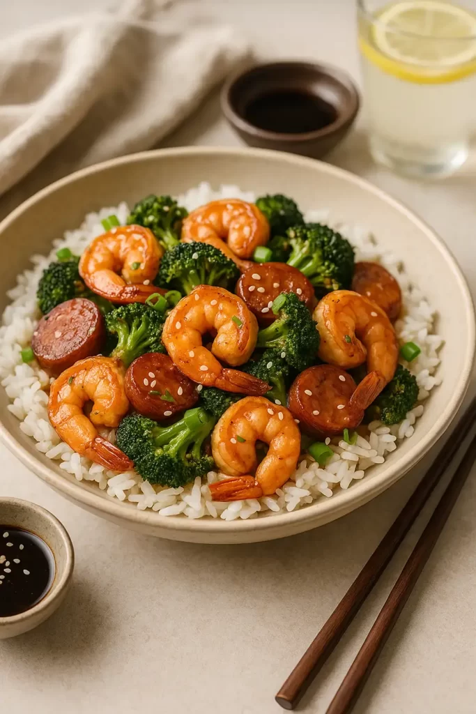 Honey Garlic Shrimp, Sausage, and Broccoli Recipe