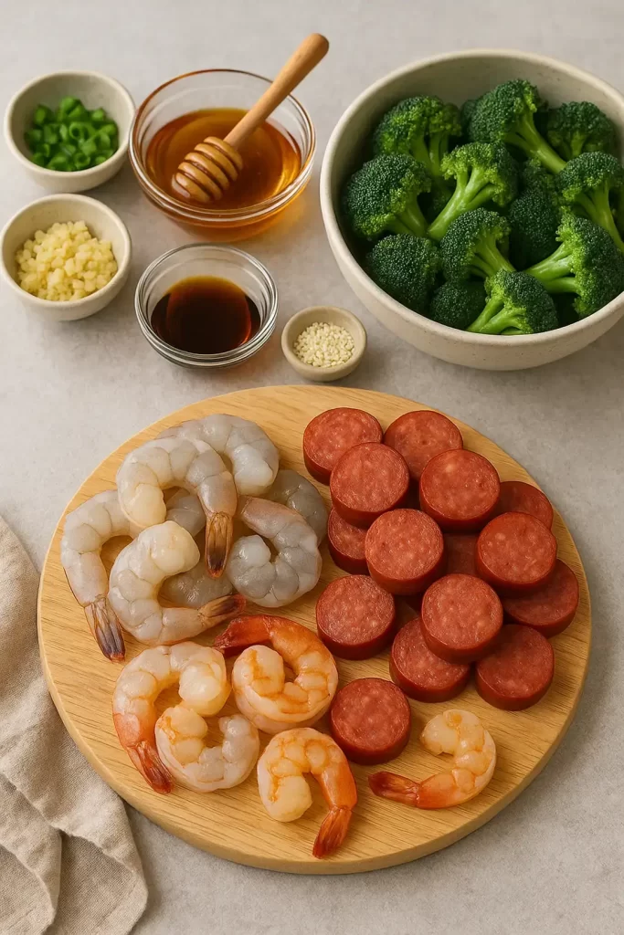 Honey Garlic Shrimp, Sausage, and Broccoli Recipe